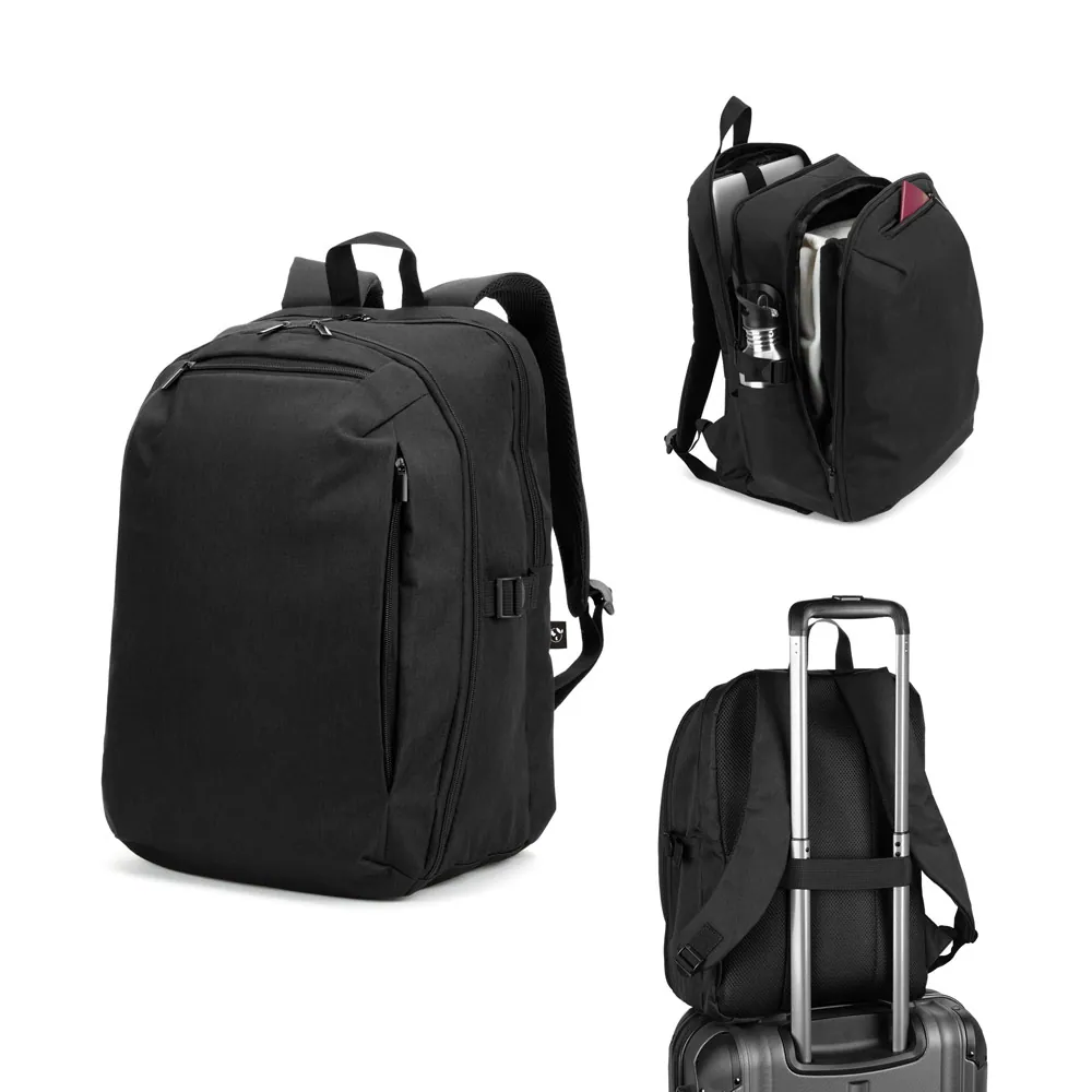 UDINE. Mochila com um compartimento de abertura total em poliéster reciclado 300D de alta densidade (16")