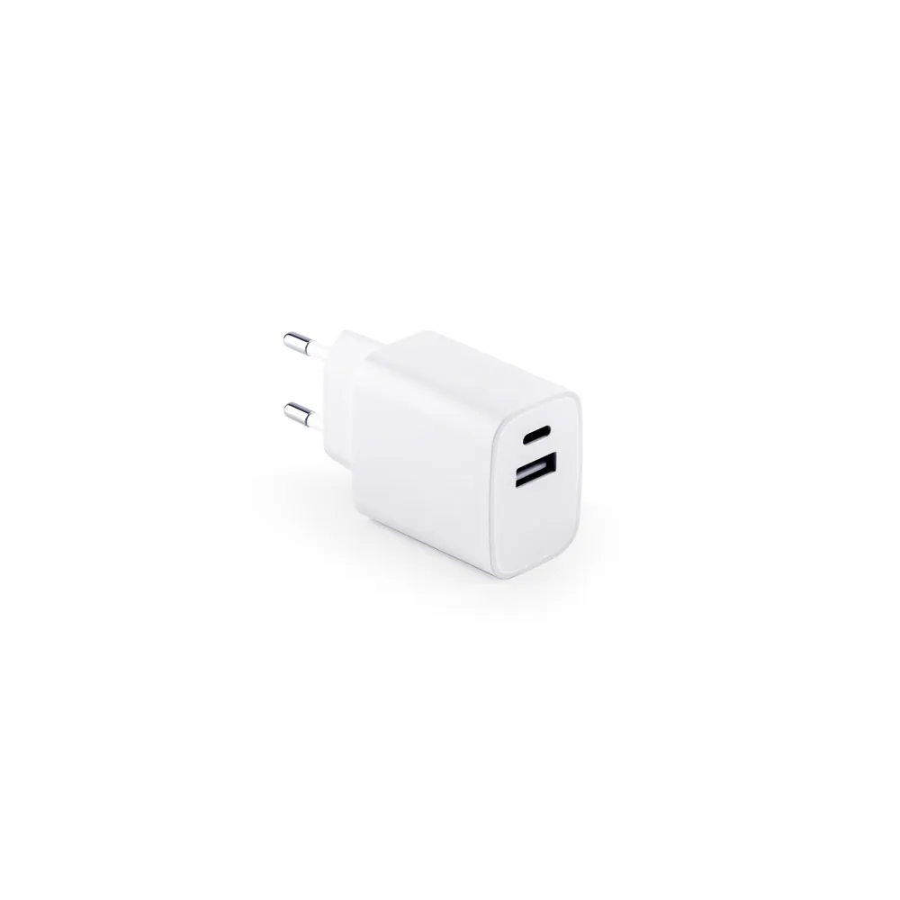 WEGENER. Adaptador de corrente com porta USB-A 18W e USB-C 20W em ABS 100% reciclado - Thumbnail 5