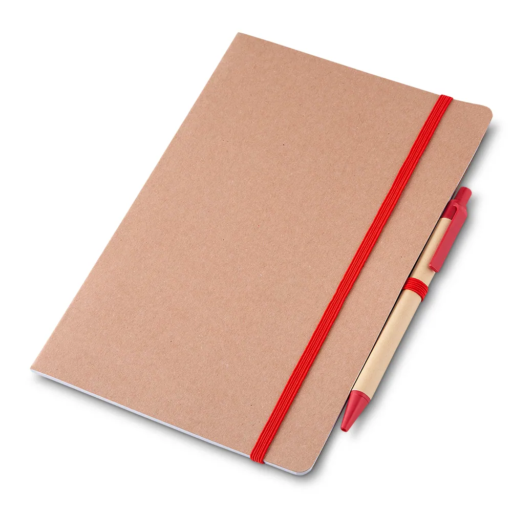 Caderno A5 capa em papel Kraft com caneta - Thumbnail 4
