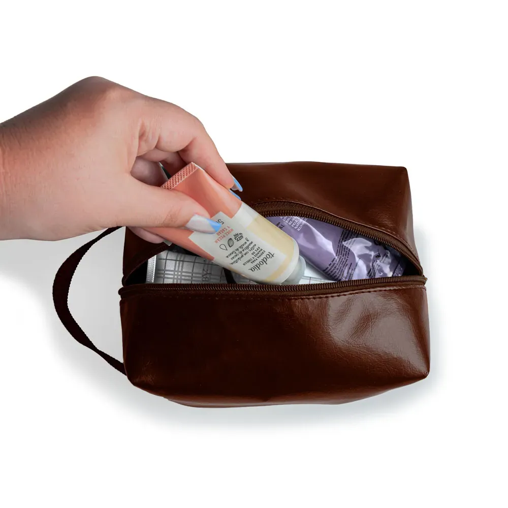 Necessaire C/ Alça Em Material Sintético - Marrom - Thumbnail 5