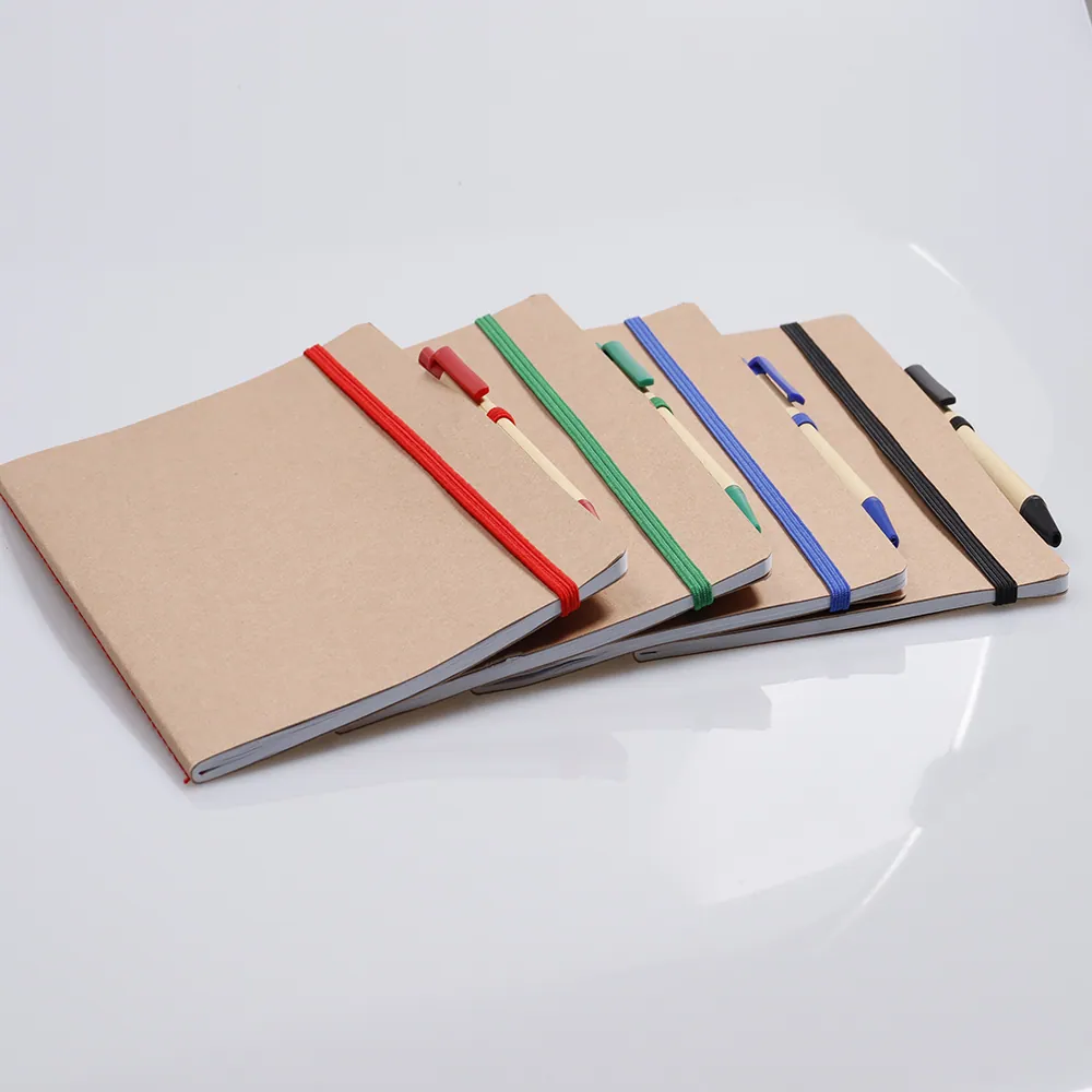 Caderno A5 capa em papel Kraft com caneta - Thumbnail 5