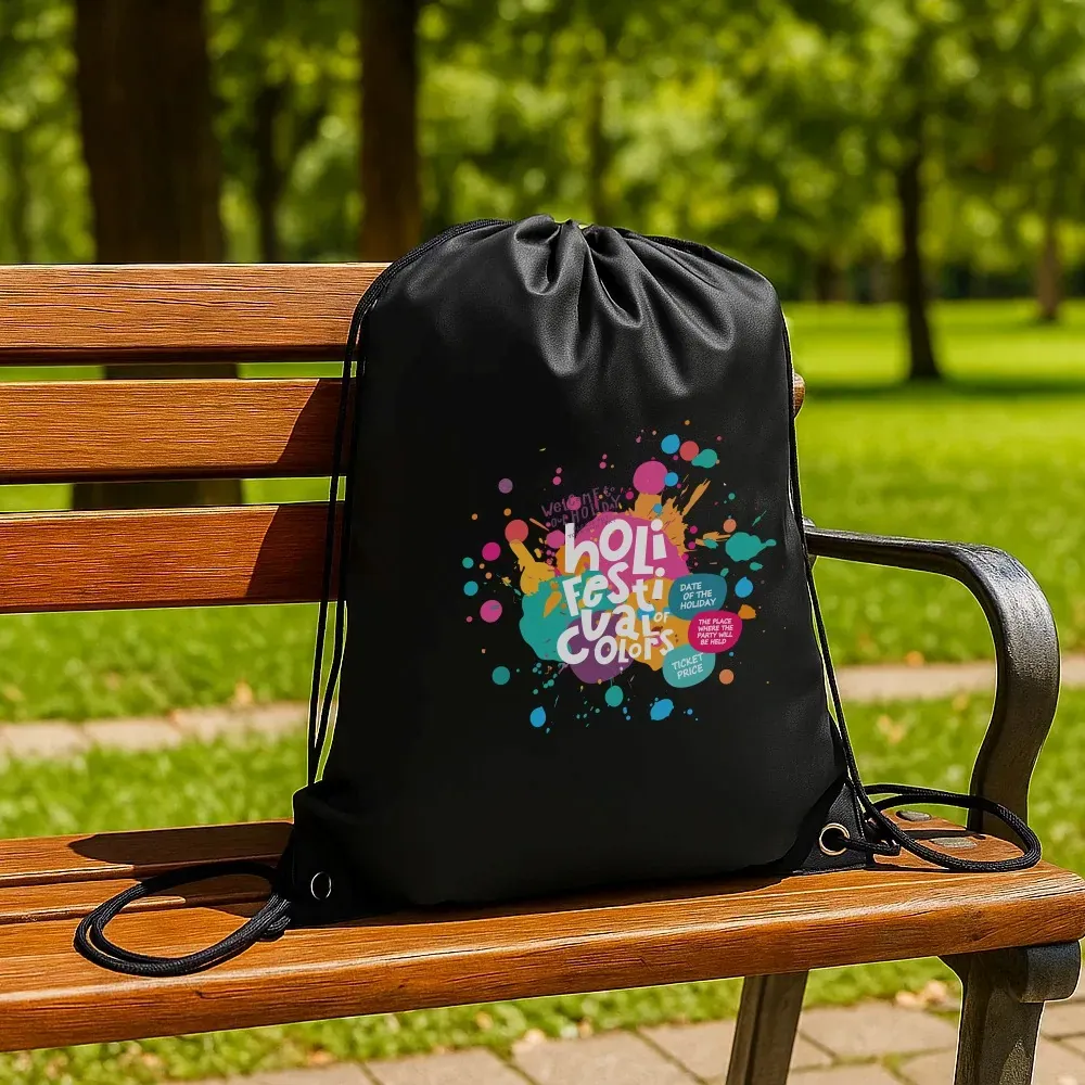 Mochila Sacola Em Nylon 190D - Preta - 42X32Cm - Thumbnail 9