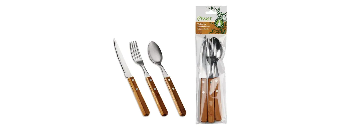 Conj. De Talheres Para Mesa Inox/Bambu - 3 Pçs