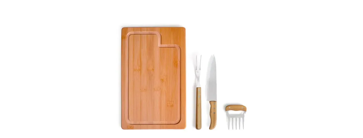 Kit Para Churrasco Em Bambu / Madeira / Inox - 4 Pçs - Thumbnail 2