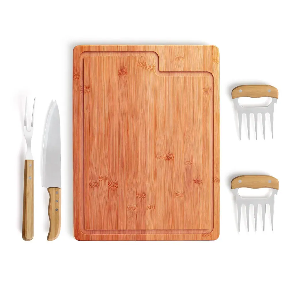 Kit Para Churrasco Em Bambu / Madeira / Inox - 5 Pçs - Thumbnail 2