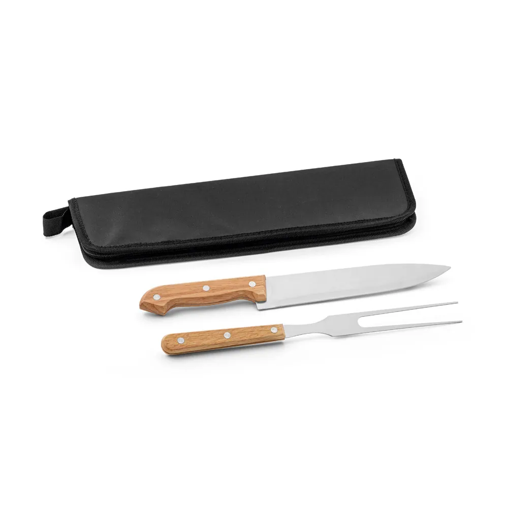 CUBAT. Kit churrasco em estojo de 210D com 2 utensílios em aço inox e madeira Seringueira - Thumbnail 5