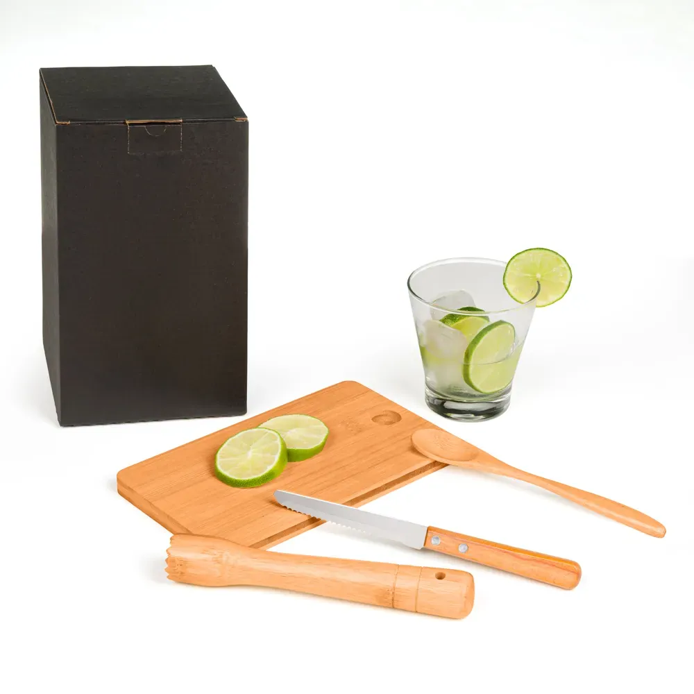 Kit Para Caipirinha Em Bambu / Madeira / Inox - 5 Pçs