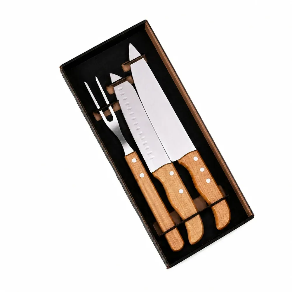 Kit Com Faca 8, Faca Santoku E Garfo 3 Pçs