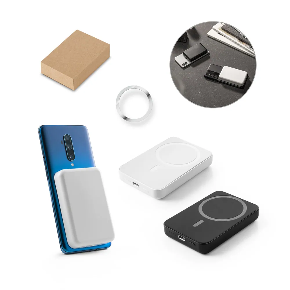 AMPERE 5. Bateria portátil magnética com carregador por indução super-rápido (5.000 mAh), em ABS 100% reciclado