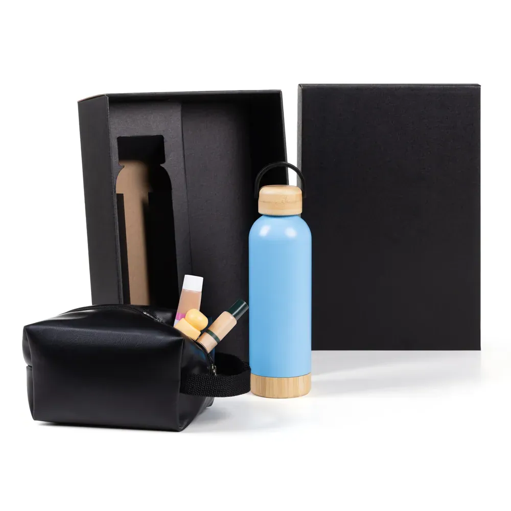 Kit Garrafa E Necessaire - Azul/Preto - 2 Pçs