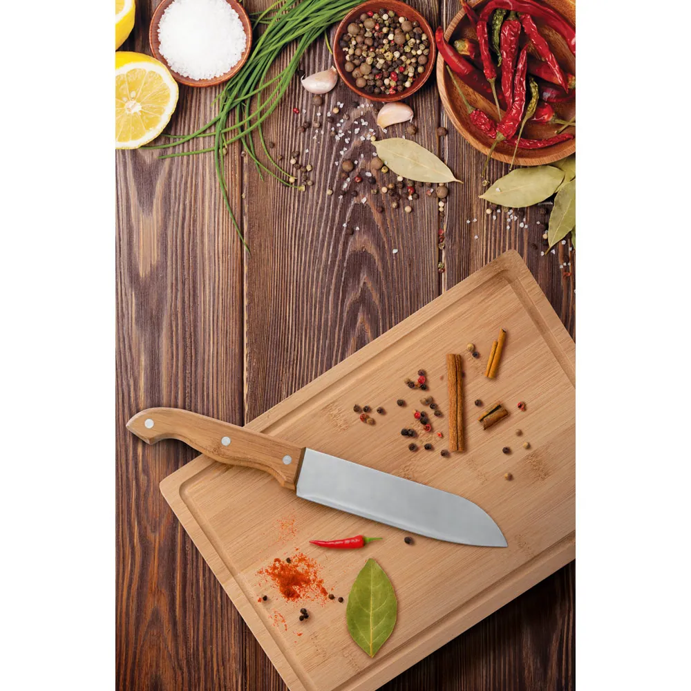 GARLIC KING. Kit churrasco em estojo de 210D com tábua em bambu e 5 utensílios em aço inox e madeira de Seringueira - Thumbnail 4