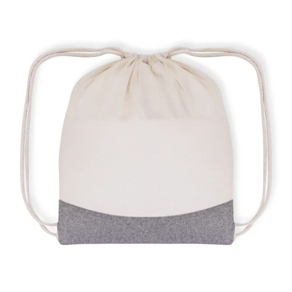 Mochila Sacola Em Algodão Reciclado - Bege Natural / Melange Cinza - 37X41Cm - Thumbnail 3
