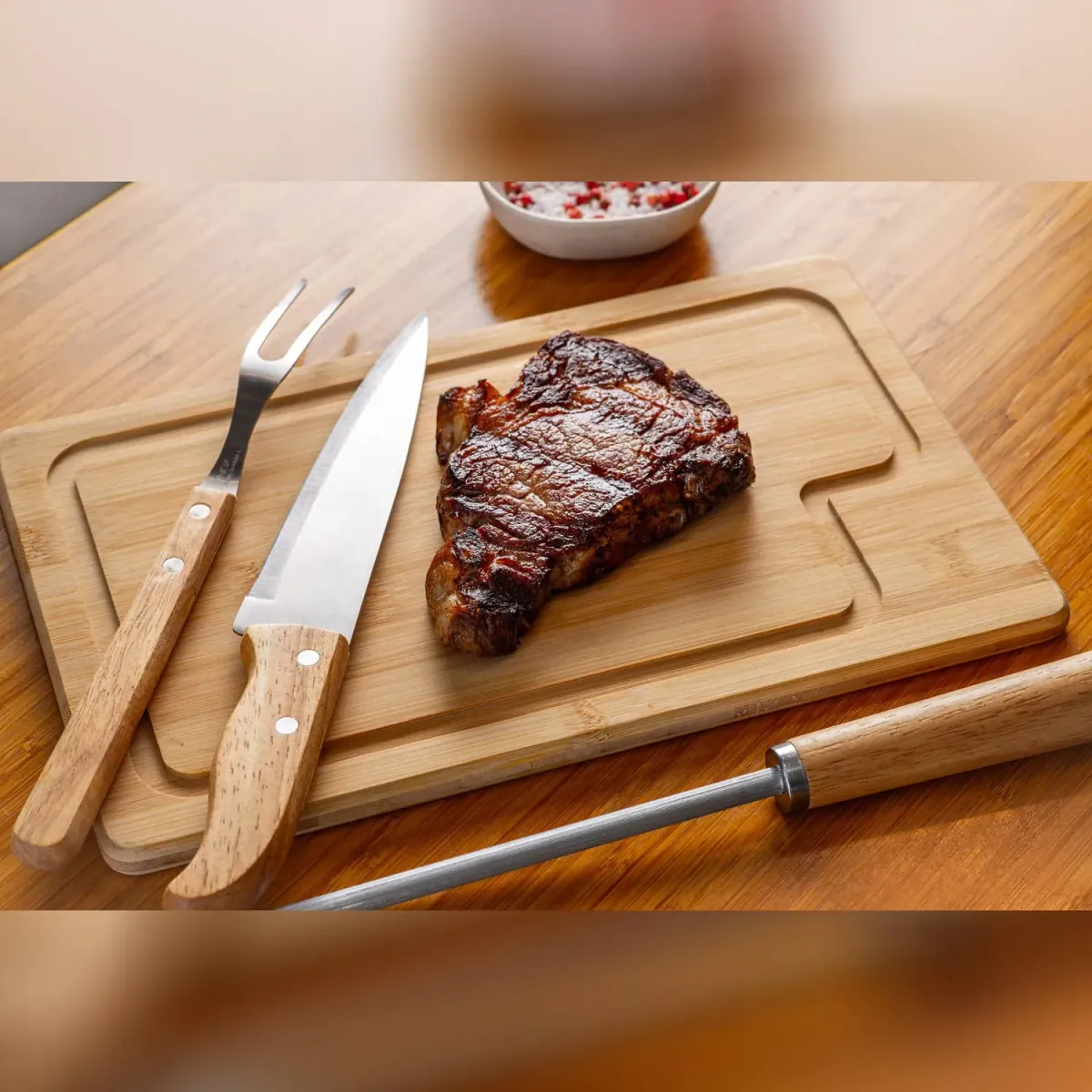 Conj. Para Churrasco Em Bambu / Inox / Madeira - 4 Pçs - Thumbnail 3