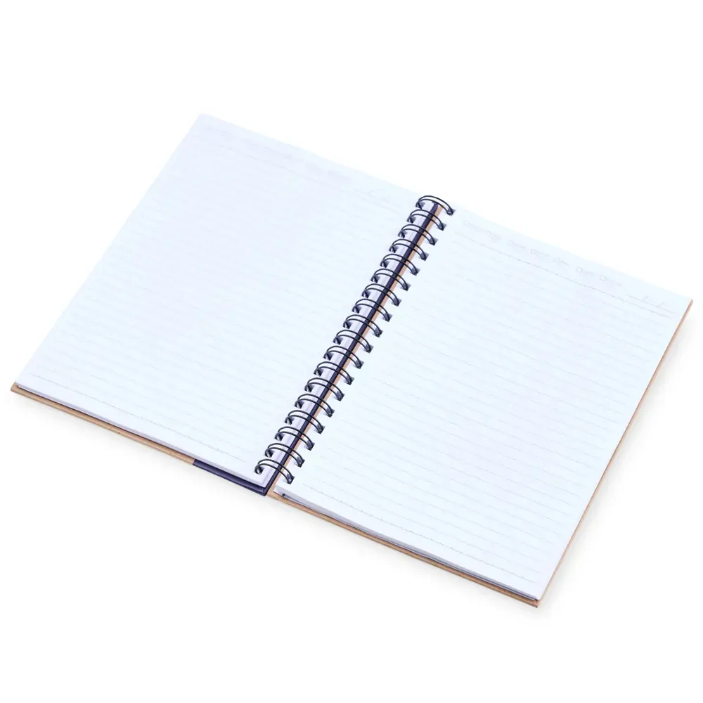 Caderno Pautado Com Wire-O - 23X18Cm - Bege/Azul - Thumbnail 3