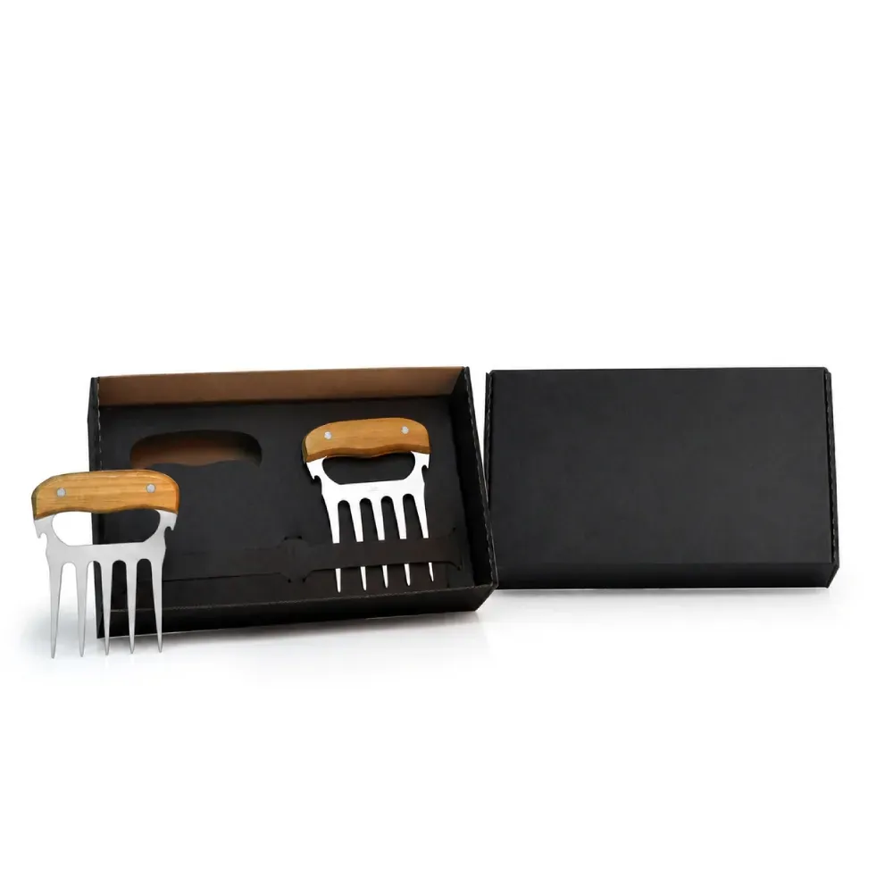 Garfos Com 5 Dentes Em Madeira - Inox - 11,5X14,5Cm - 2 Pçs