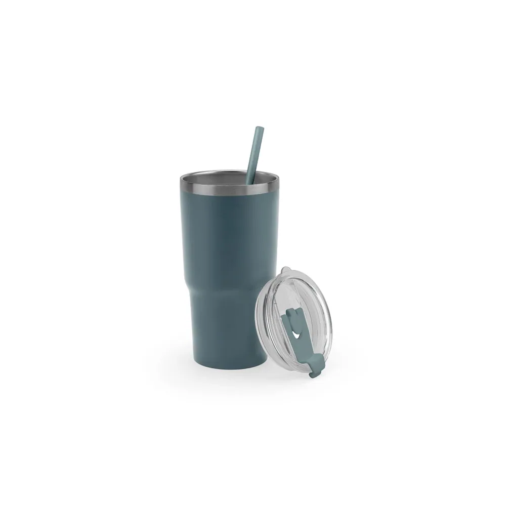 JOYNER M. Copo de viagem térmico e compacto, em aço inox 91% reciclado de parede dupla isolada a vácuo, com acabamento mate (600 mL) - Thumbnail 12