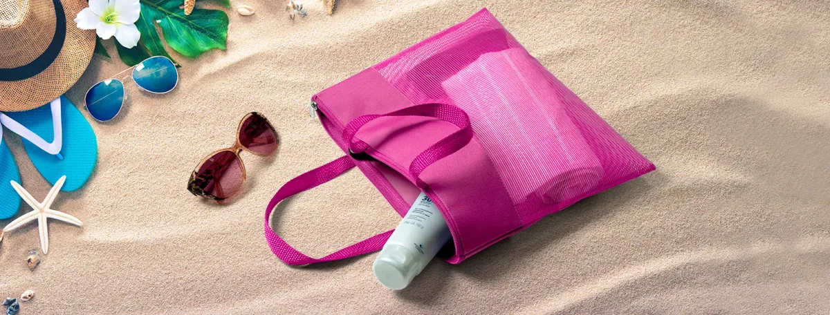 Sacola De Mão Em Nylon 600 E Tela Sanet - Rosa - Thumbnail 4
