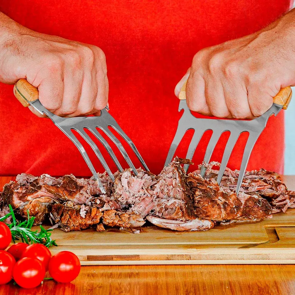 Garfos Com 5 Dentes Em Madeira - Inox - 11,5X14,5Cm - 2 Pçs - Thumbnail 4