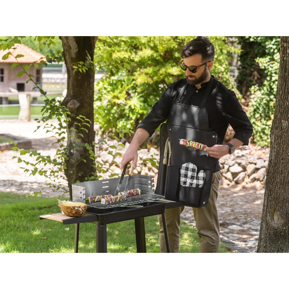 CHAMP. Kit churrasco com 3 utensílios em aço inox e madeira de Seringueira e luva - Thumbnail 8