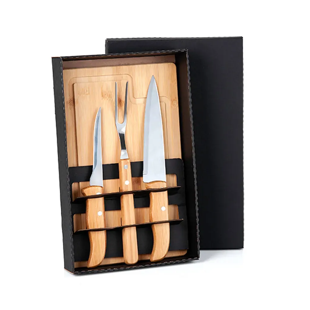 Kit Para Churrasco Em Bambu / Madeira / Inox - 4 Pçs - Thumbnail 2