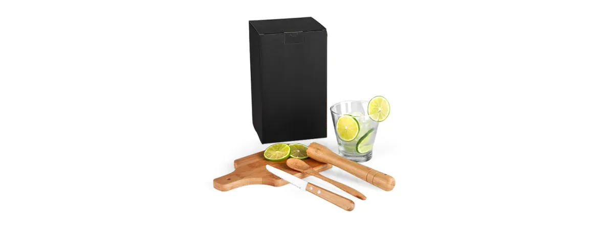 Kit Para Caipirinha Em Bambu / Madeira / Inox - 0,35 L - 5 Pçs