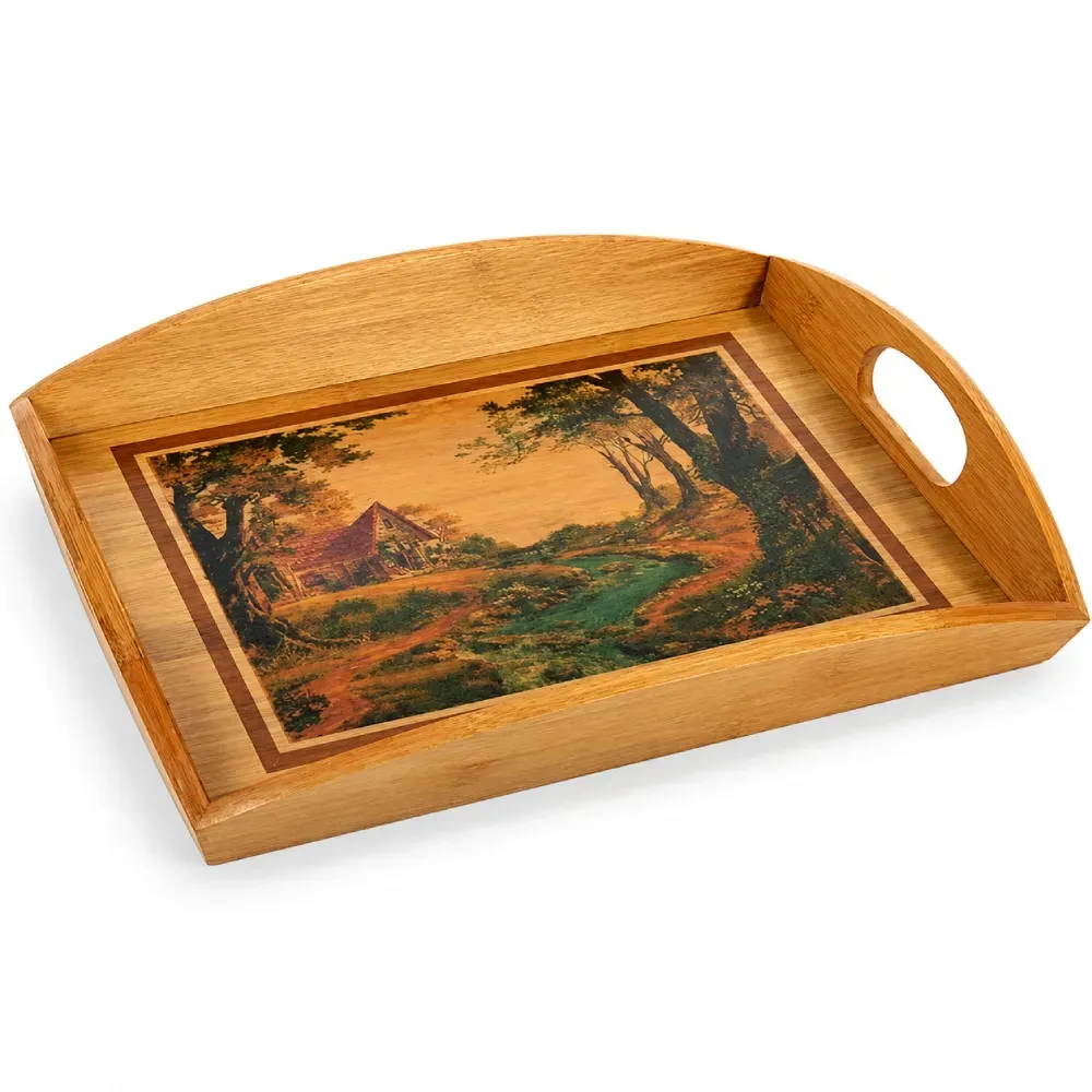 Bandeja Para Servir Em Bambu Itália Retangular - 40 Cm