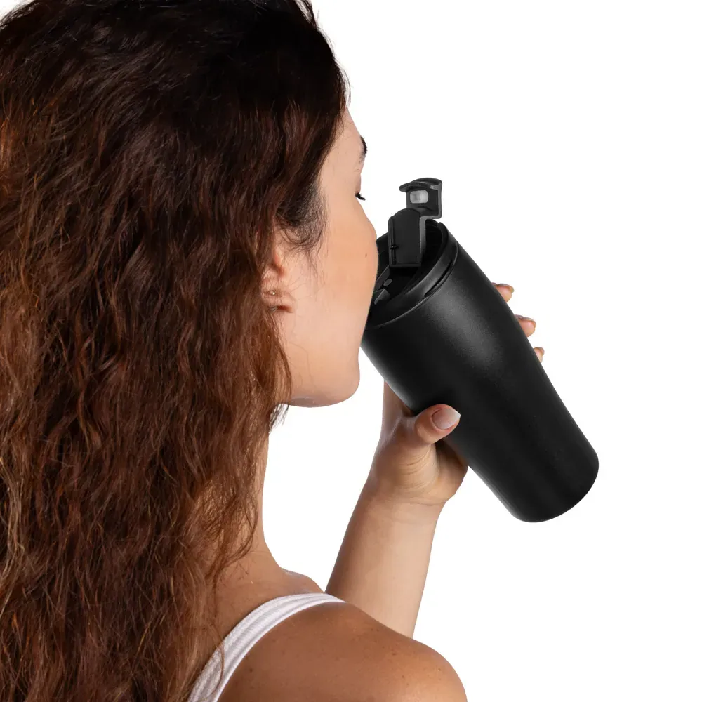 Copo Dupla Camada Em Alumínio Reciclado - Preto - 500 Ml - Thumbnail 8