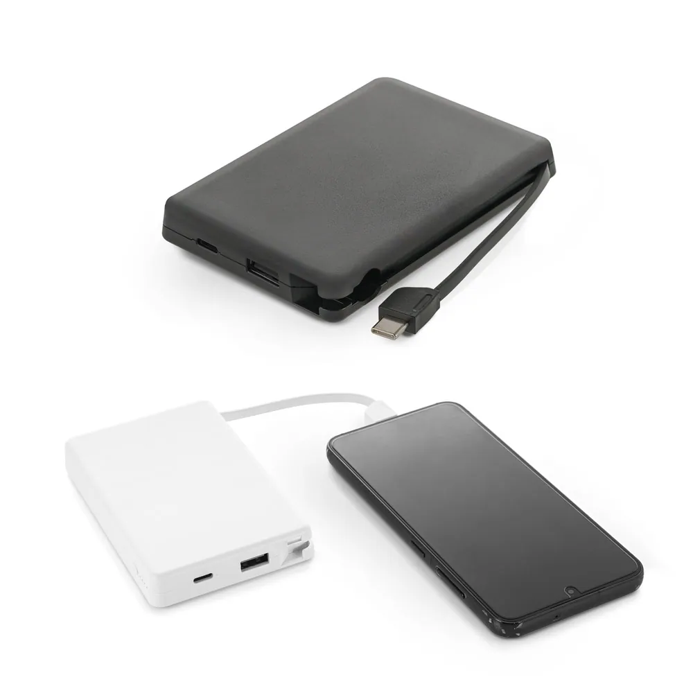 LATTES. Bateria portátil com cabo integrado, em ABS 100% reciclado (10.000 mAh)