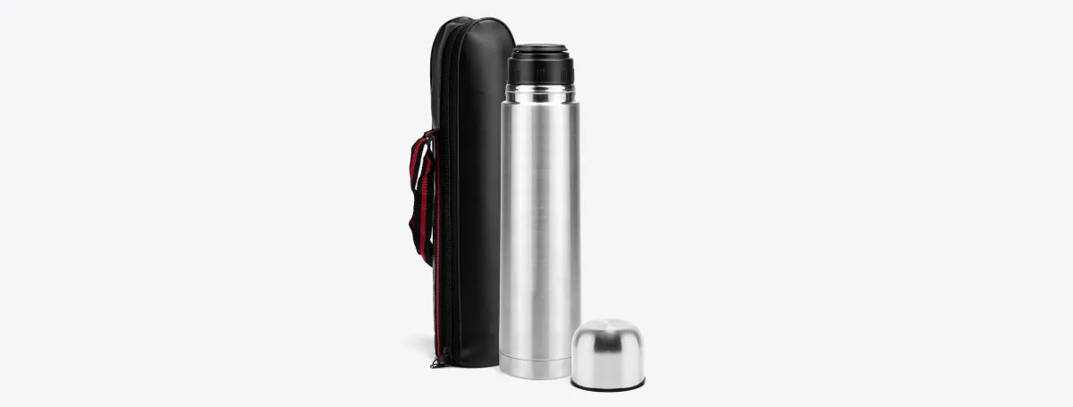 Garrafa Térmica Em Aço Inox Com Tampa E Bolsa - 1L