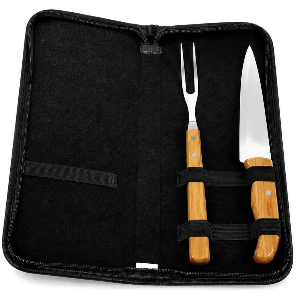 Kit Garfo, Faca Inox/Bambu Com Estojo E Avental - 4 Pçs - Thumbnail 2