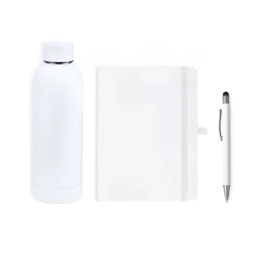 Kit Garrafa, Caderno E Caneta - Branco - 3 Pçs - Thumbnail 2