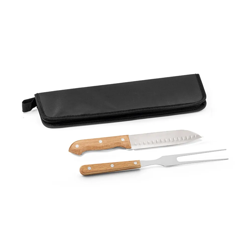 LOVAGE. Kit churrasco com estojo em 210D com 2 utensílios em aço inox e cabos em madeira - Thumbnail 3