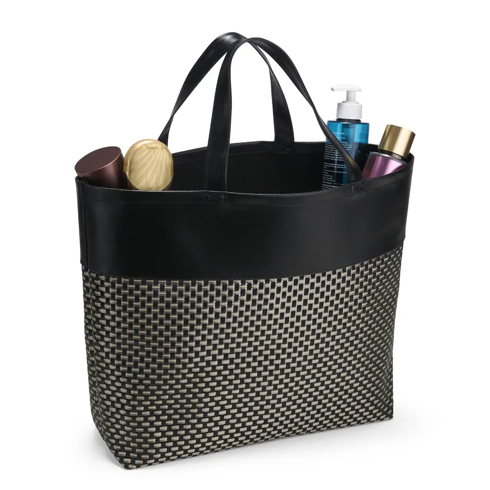 Sacola Em Pvc E Material Sintético - Premium - Preto/Xadrez - 48X33X13 Cm
