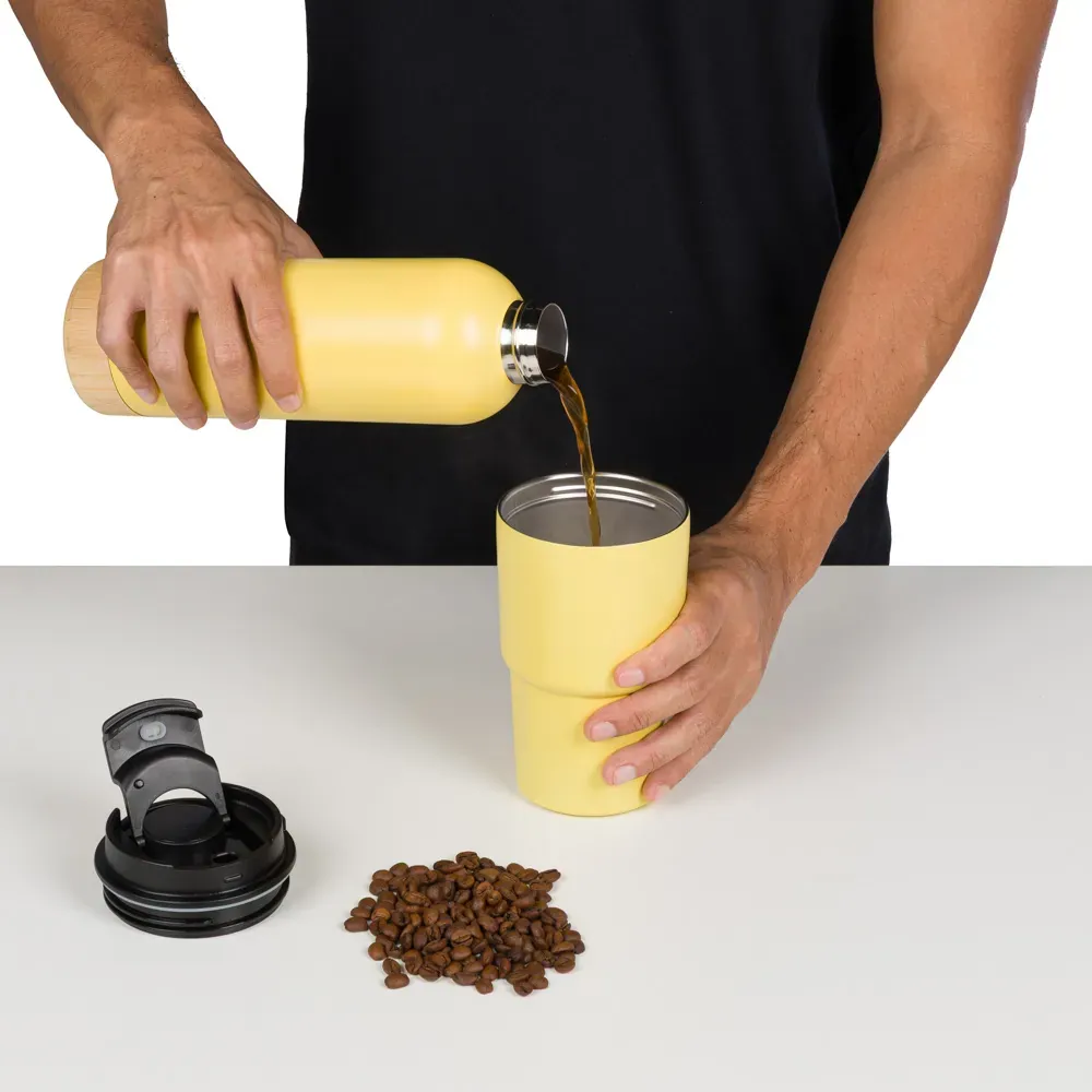Kit Garrafa Parede Dupla E Copo Térmico - Amarelo - 2 Pçs - Thumbnail 4