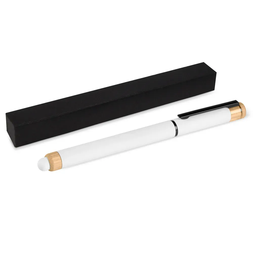Caneta Roller Em Alumínio Reciclado / Bambu - Branca