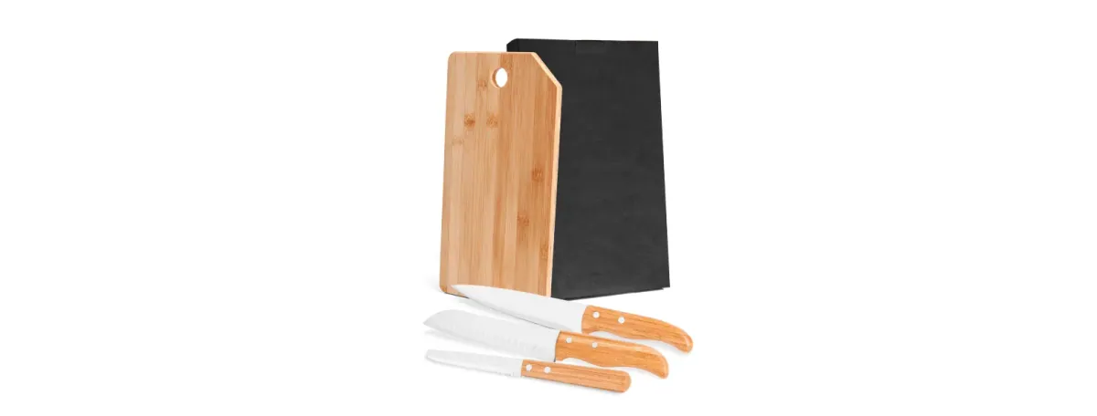 Conj. Para Cozinha Em Bambu / Madeira / Inox Oregon - 4 Pçs