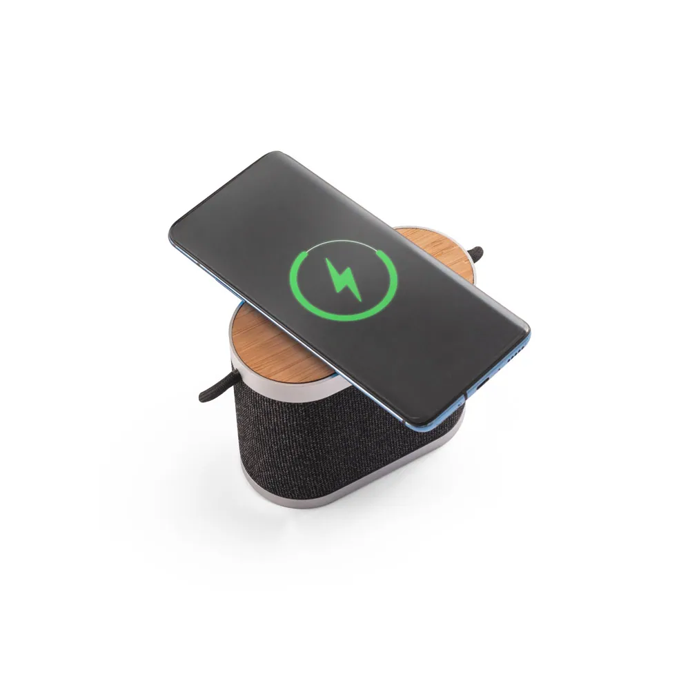 GUETTA. Caixa de som de 5W com carregador por indução super-rápido e autonomia de 2h (1.200 mAh), em bambu e PET 100% reciclado - Thumbnail 4
