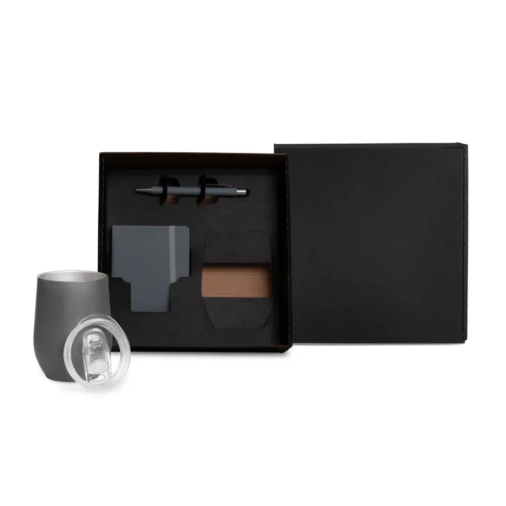 Kit Copo Térmico E Acessórios - Cinza - 3 Pçs