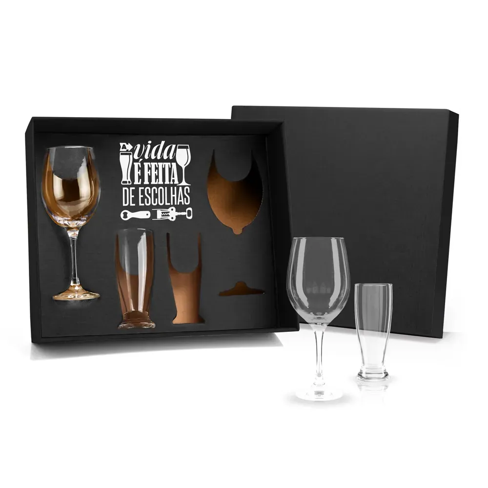 Jogo De Copos De Vidro P/ Vinho / Cerveja - 4 Pçs