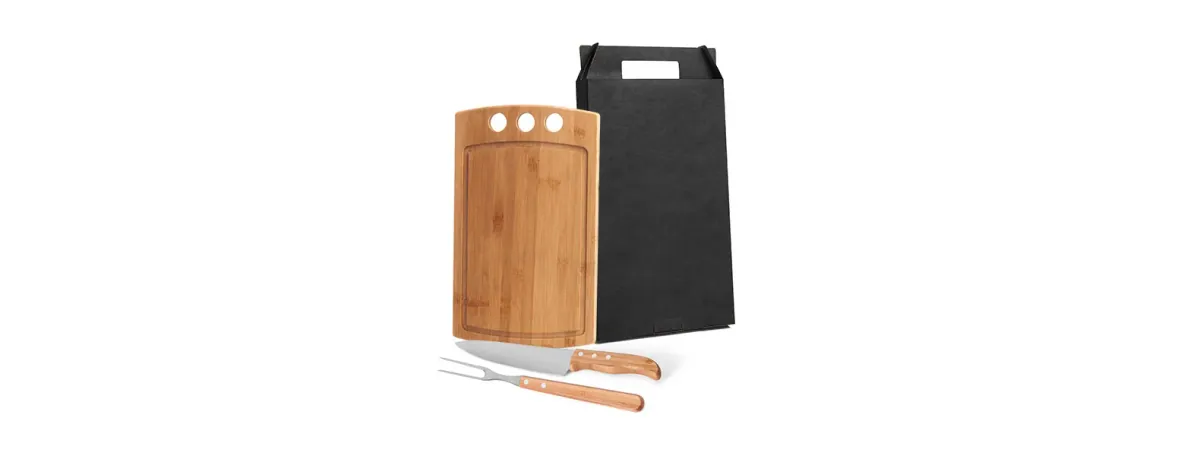 Conj. Para Churrasco Em Bambu / Madeira / Inox - 3 Pçs