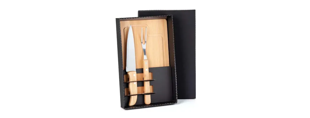 Kit Para Churrasco Em Bambu / Madeira / Inox - 3 Pçs