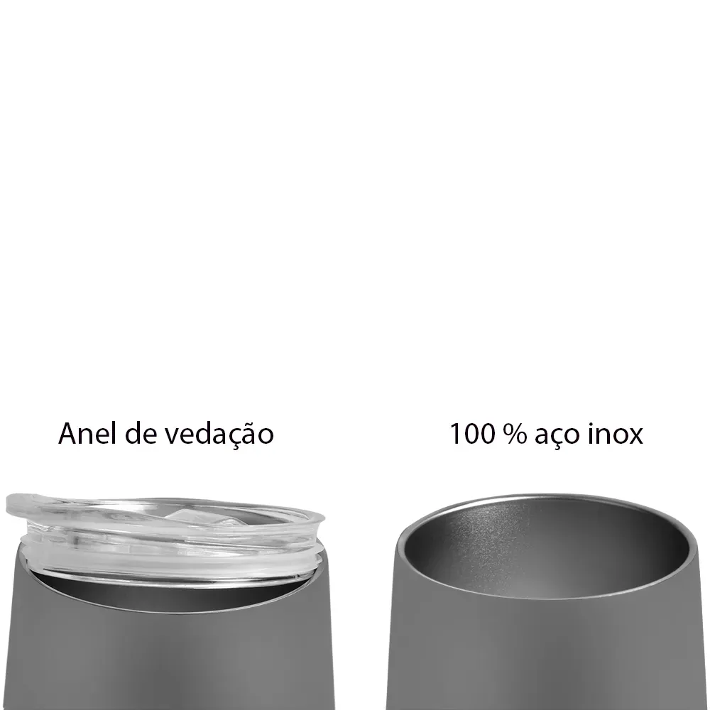 Copo Térmico C/ Tampa - Cinza - 340 Ml - Thumbnail 5