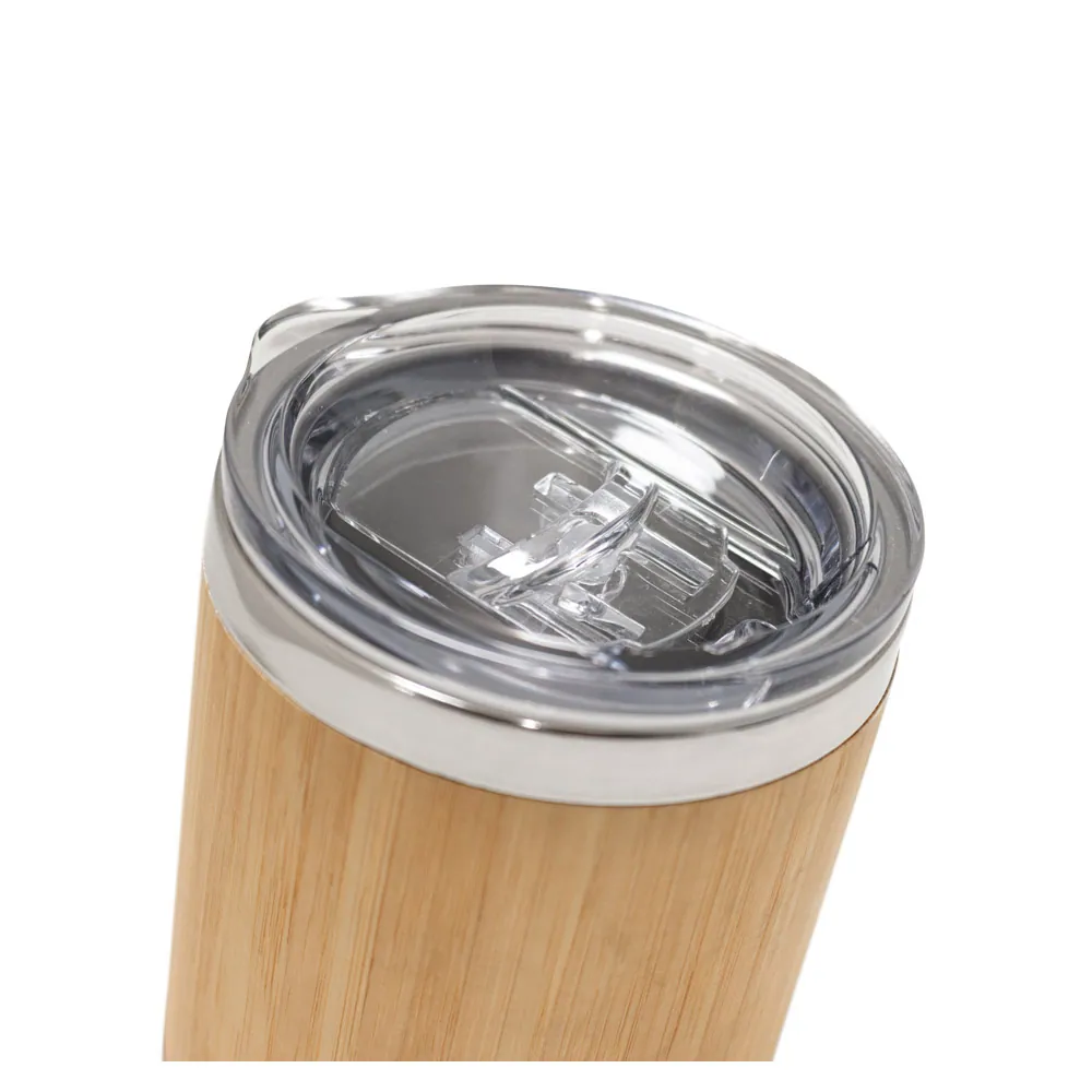 LYCKA. Copo de viagem térmico em aço inox e bambu, de parede dupla isolada a ar e fecho deslizante (350 mL) - Thumbnail 7