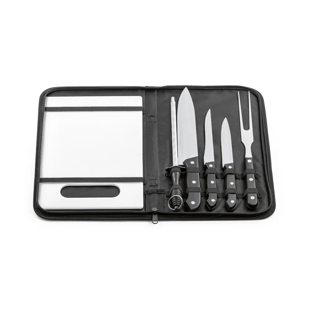 BOTALY. Kit churrasco em estojo de nylon 210D com tábua em PP e 5 utensílios em aço inox e PP - Thumbnail 4