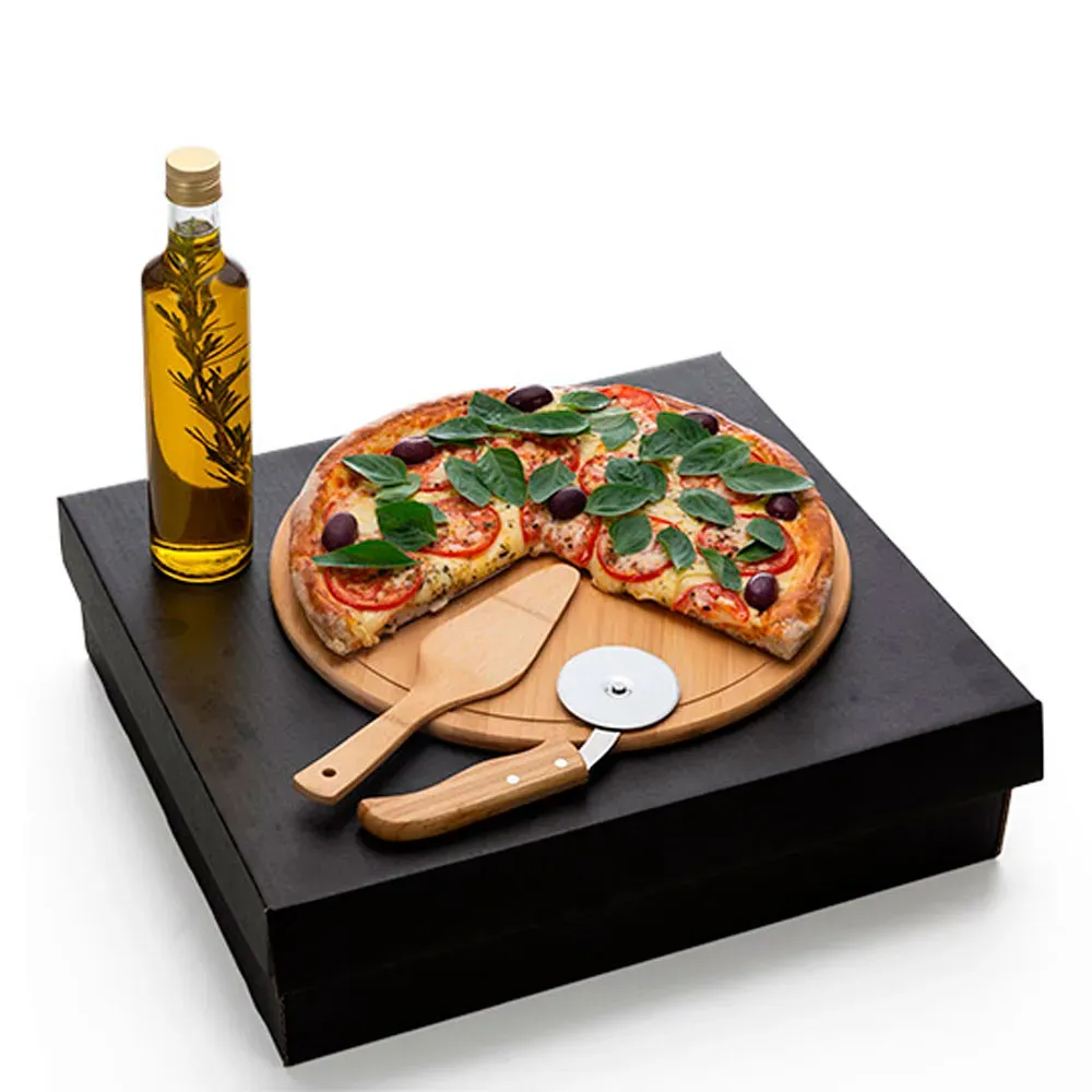 Kit Para Pizza Com Garrafa - Bambu / Inox / Vidro - 4 Pçs - Thumbnail 3
