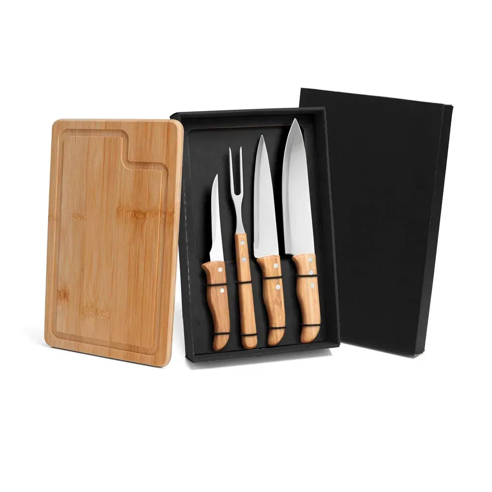 Kit Para Churrasco Em Bambu / Madeira / Inox - 5 Pçs - Thumbnail 2