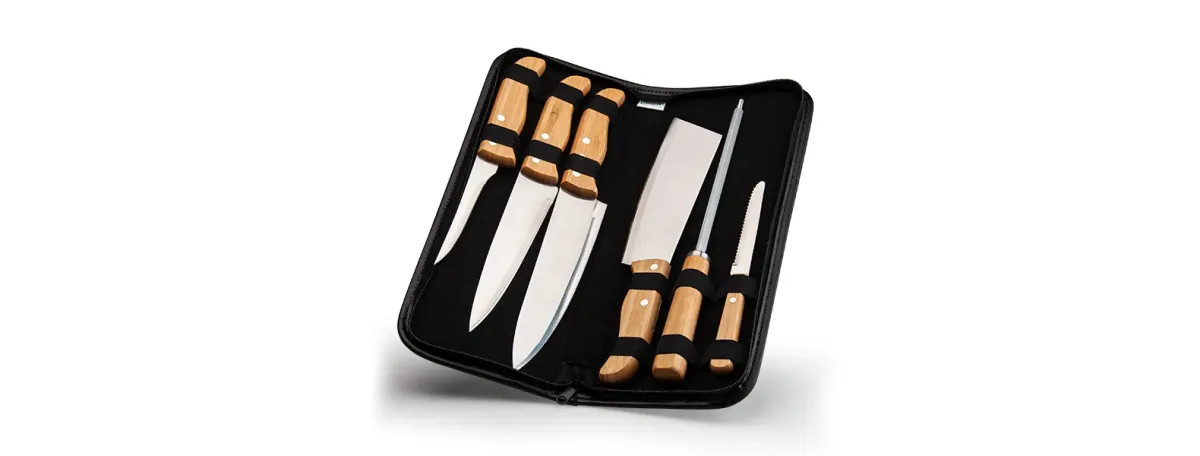 Conj. De Facas Bambu / Madeira / Inox Com Estojo Frankfurt - 7 Pçs
