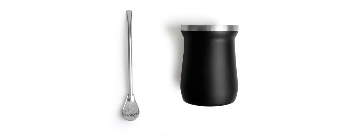 Cuia Térmica Em Aço Inox Com Bomba - Preto - 300Ml - Thumbnail 3