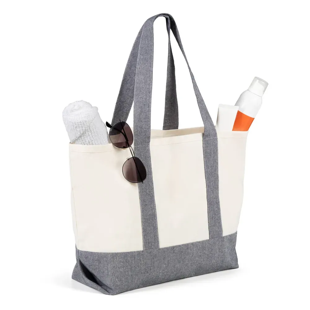 Sacola Em Algodão Reciclado - Bege Natural/Melange Cinza - 47,5X31Cm
