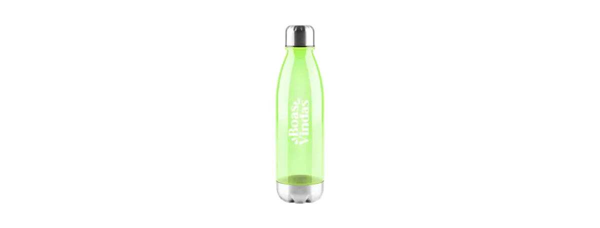 Garrafa Plástica Com Tampa E Base Em Inox - Verde